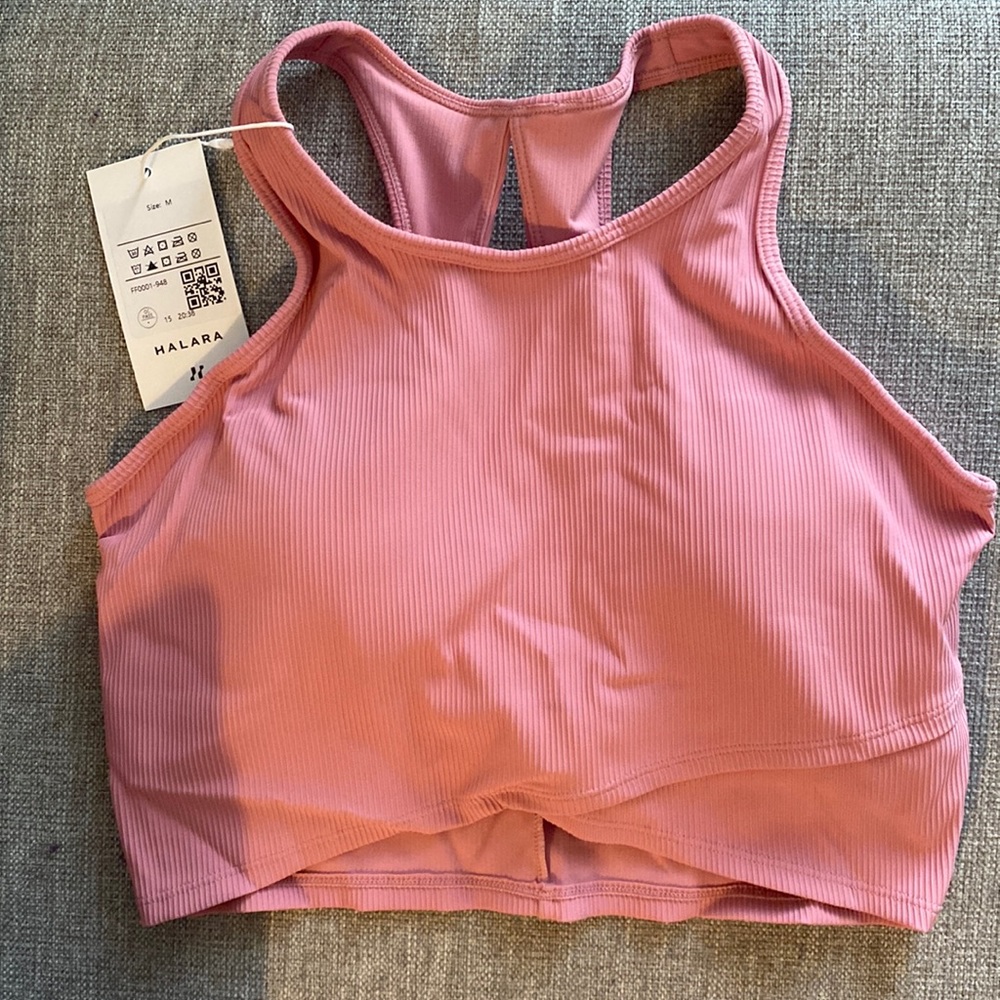 Halara- NEW Padded Ribbed Cut Out Crossover Active Cropped Tank Top